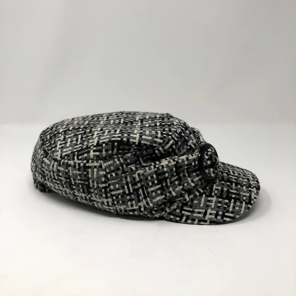Wool Tweed Newsboy Cap Grey Black Bill Black Detail Tween Newsie Style